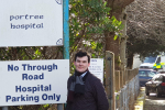 Councillor Stewart outside Portree Hospital.